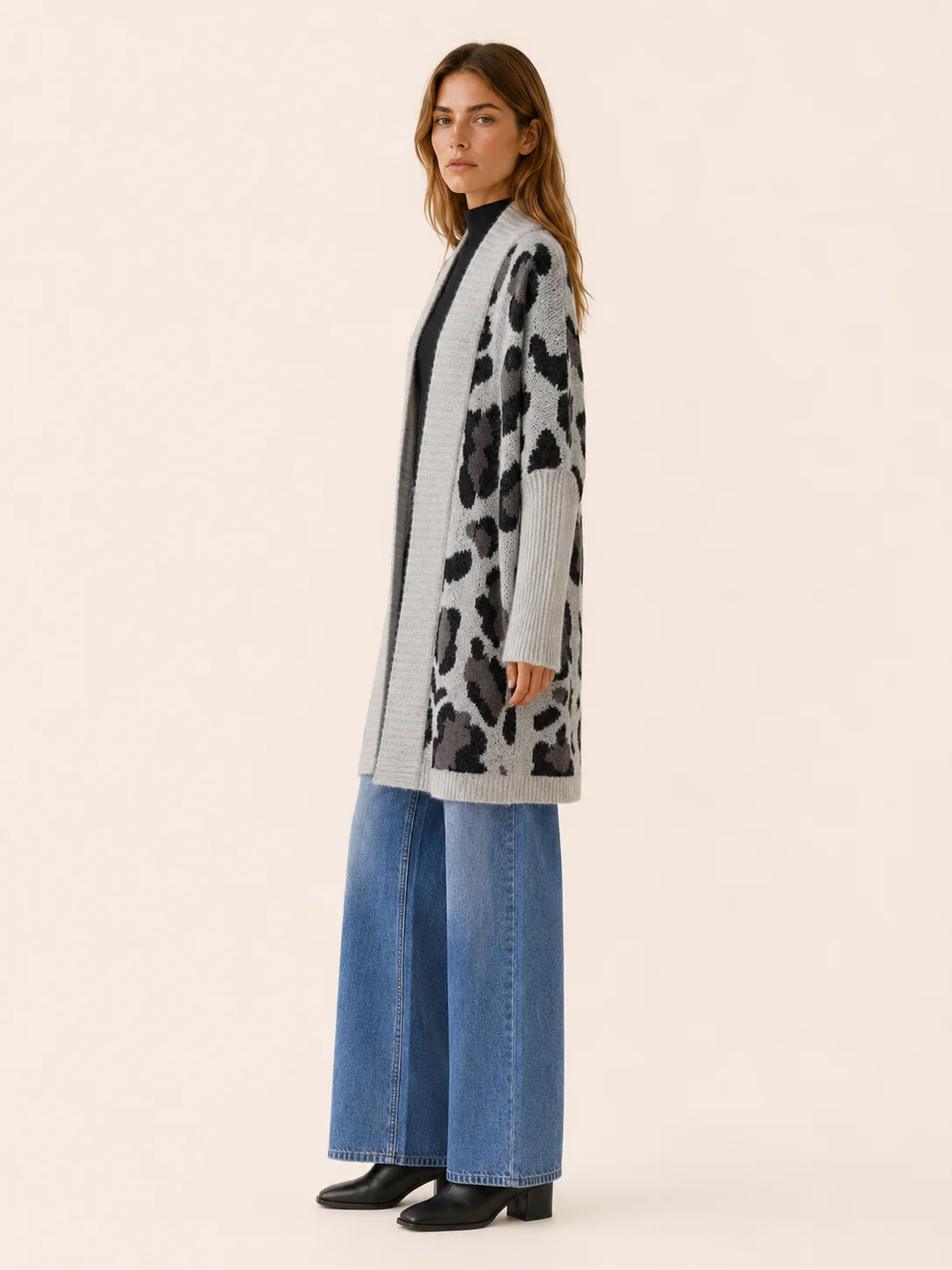 Lisette | Long Leopard Print Knit Cardigan