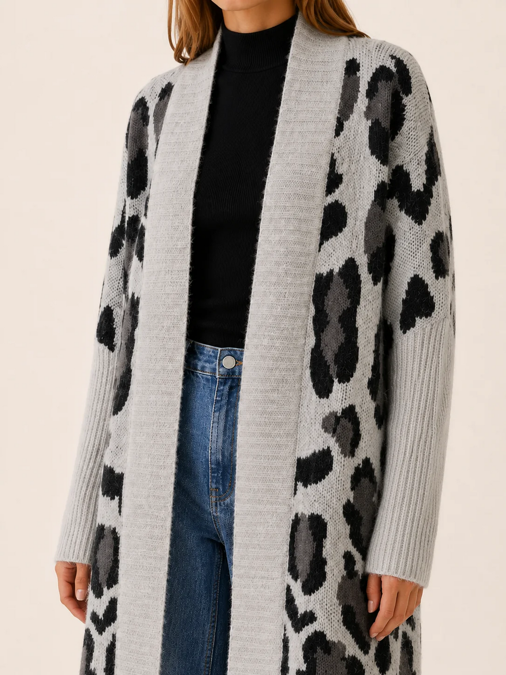 Lisette | Long Leopard Print Knit Cardigan