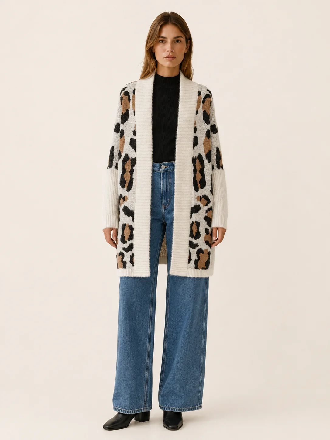 Lisette | Long Leopard Print Knit Cardigan