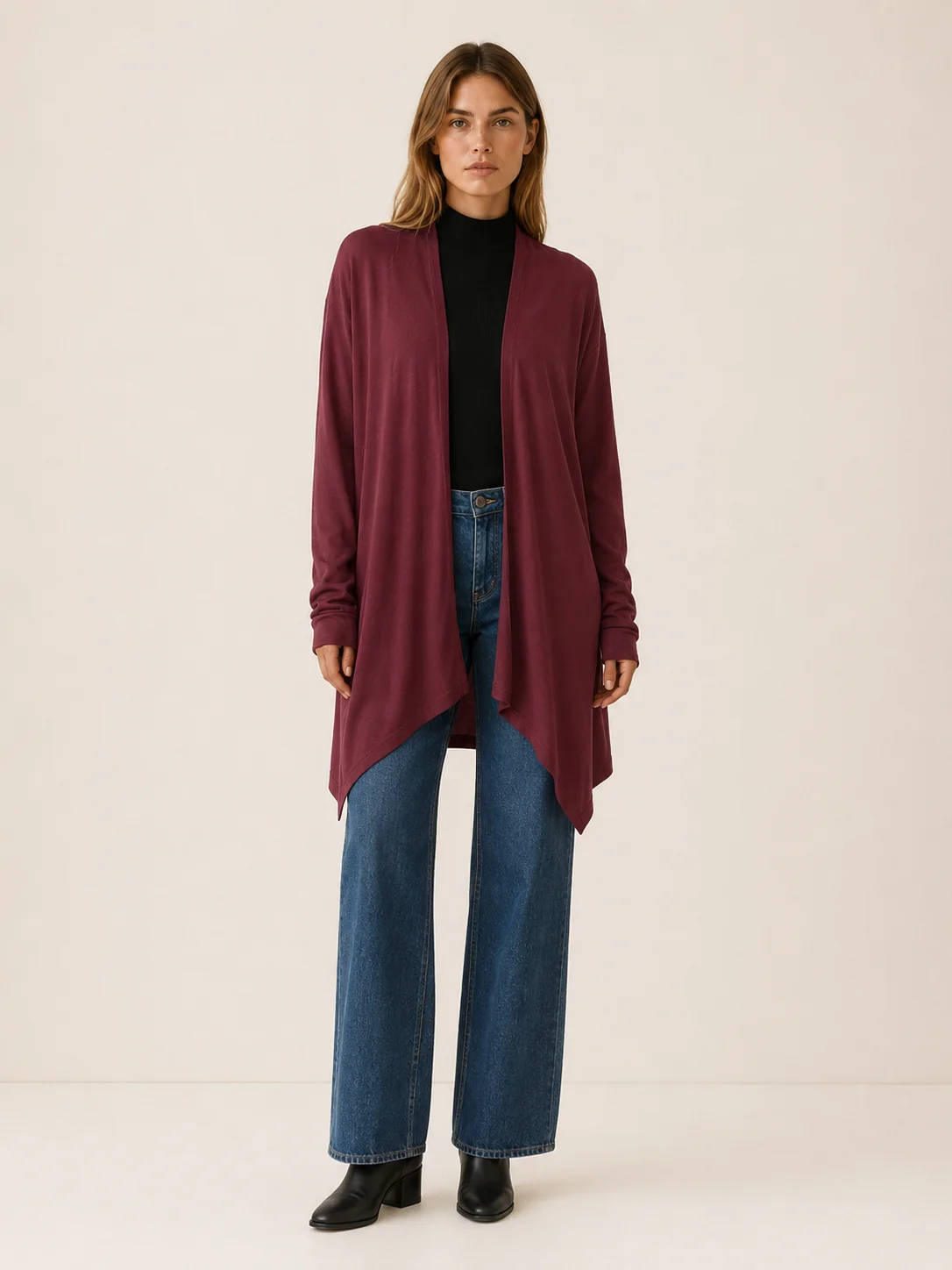 Phoebe | Long Open-Front Draped Cardigan